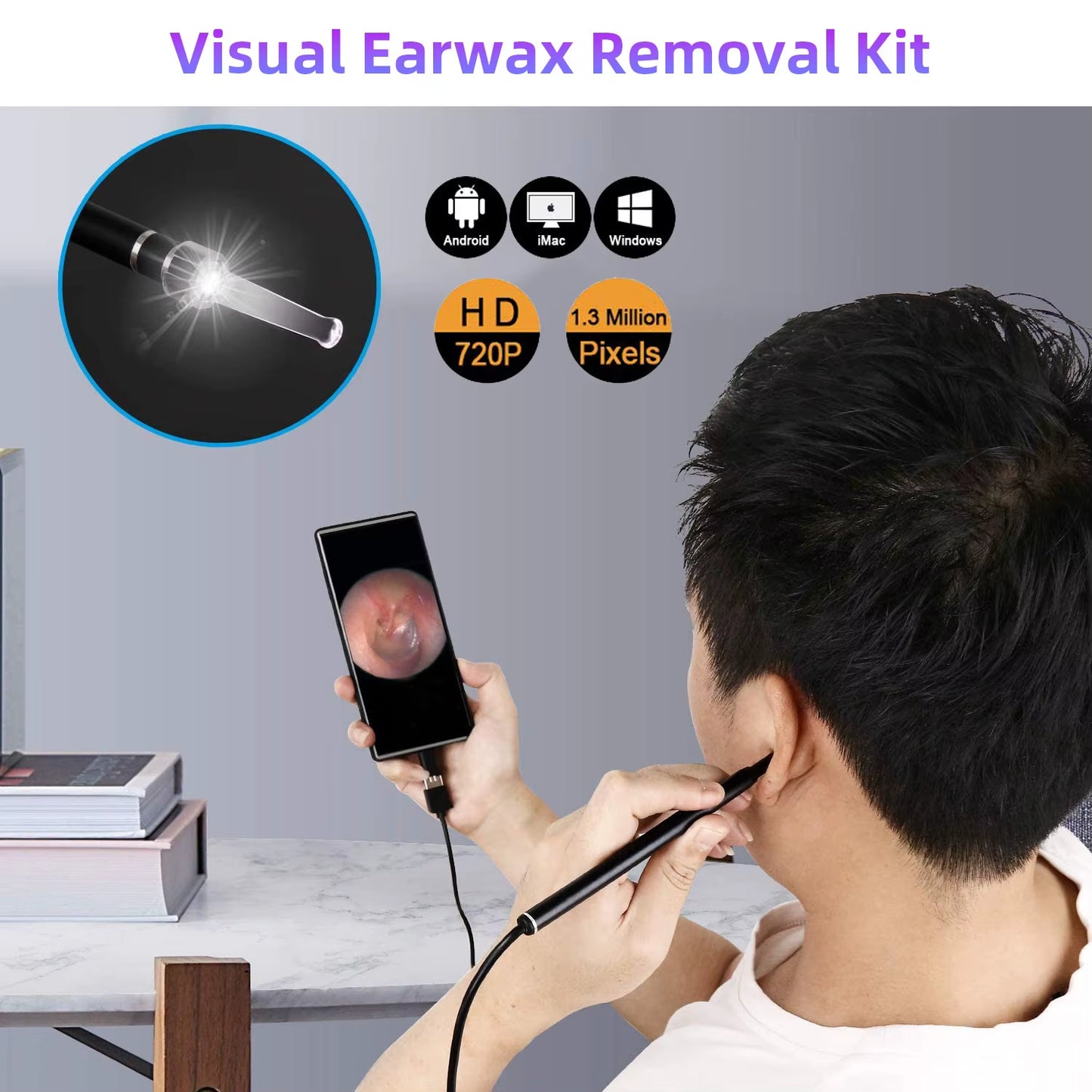 Ear Wax Removal USB Otoscope Cleaner Cleaning Pick Tool LED Light Camera Endoscope Clean Earwax Remover Personal Health Care